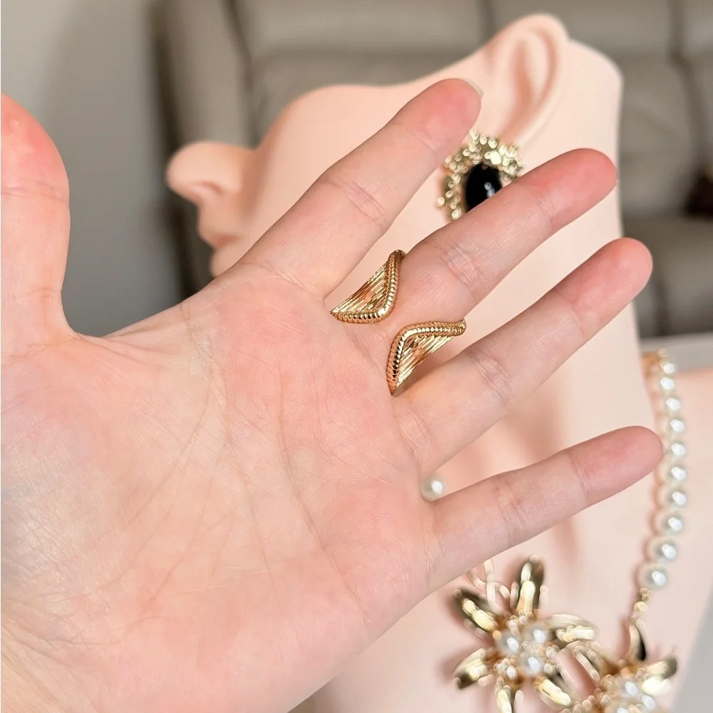 Gold-Tone Black Cabochon Statement Ring